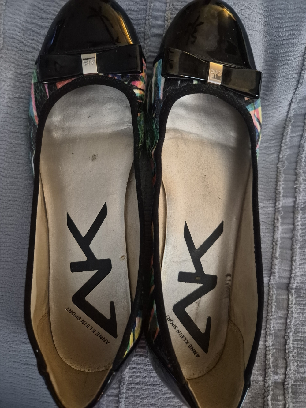 Anne Klein Sport Black Patent Toe Multicolor Floral Ballet Flats